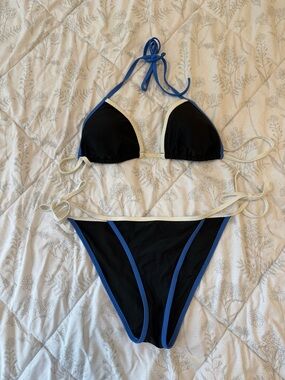 aerie Black Bikini with Blue and White Trim